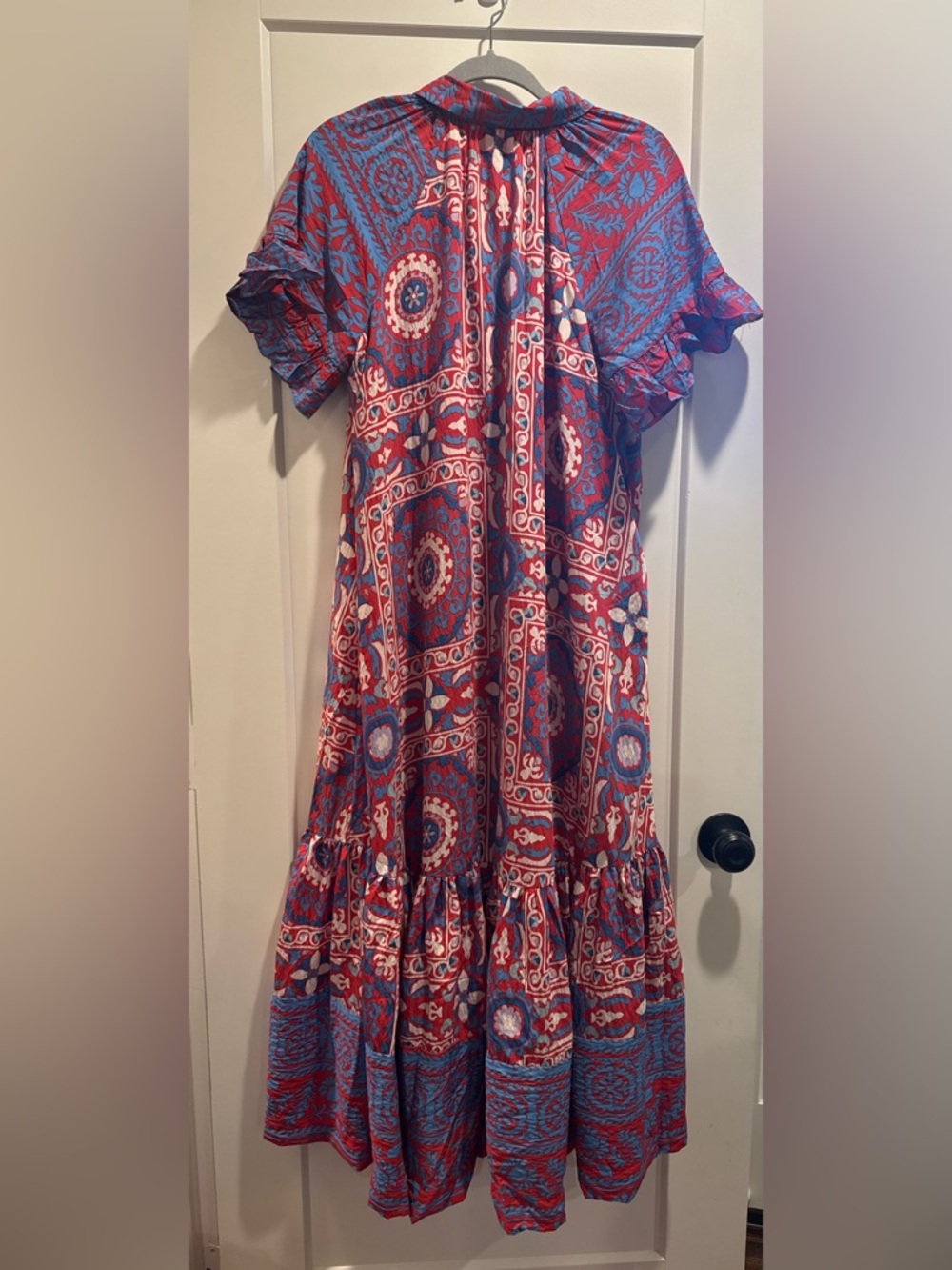 NWT Anthropologie Boho Red/ Blue Motif Midi Shirt Dress Size M - Picture 7 of 16